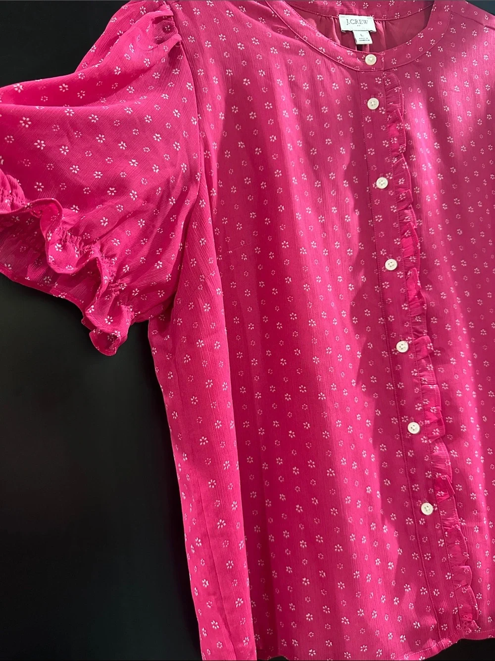 J. Crew Bright Pink Ruffle-Trim Button Front Blouse